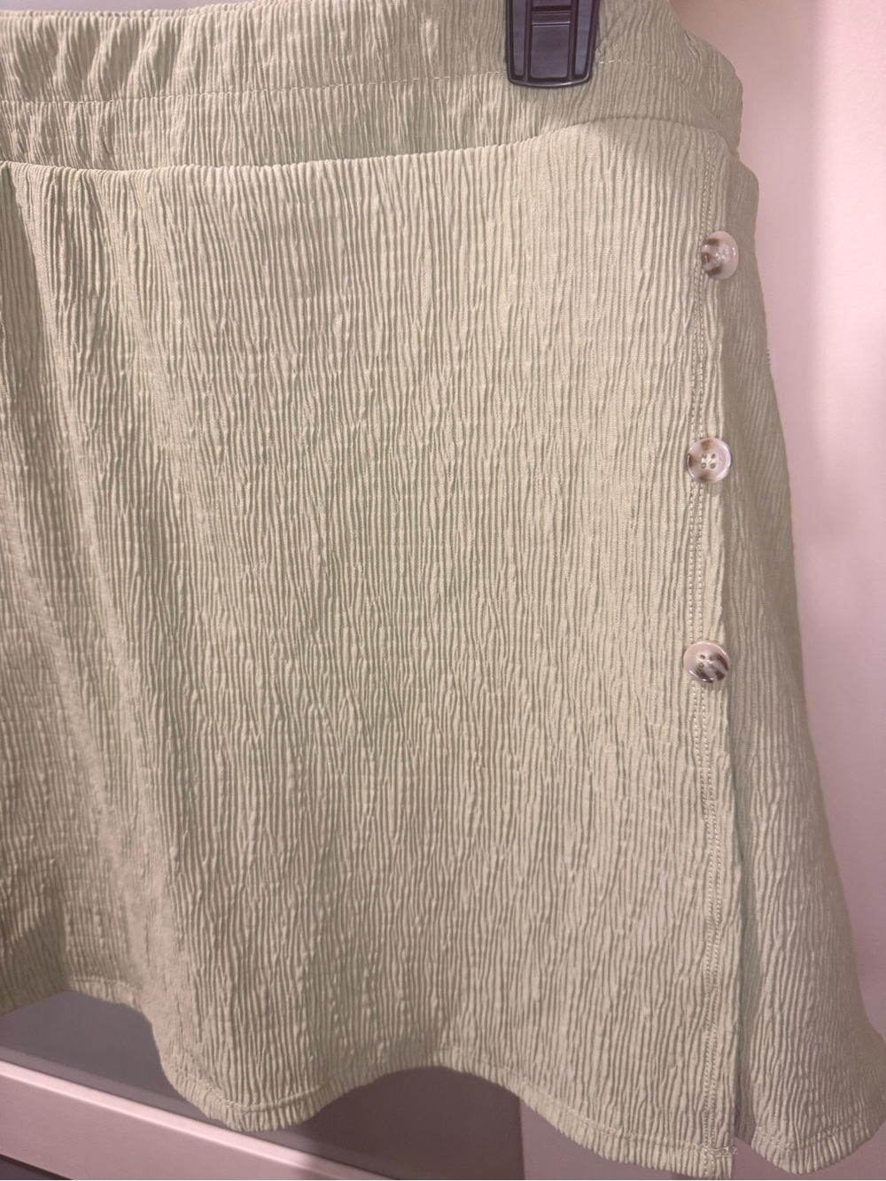 French Connection Sage Green Textured Pull-On Skort with Side Buttons - Picture 2 of 5